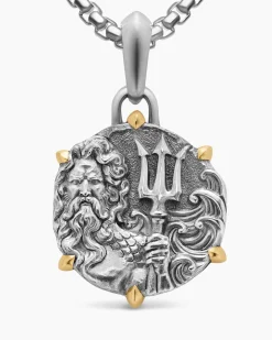 Poseidon Amulet Sterling Silver with 18K Yellow Gold, 26.4mm