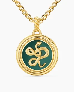 Protection and Health Duality Pendant 18K Yellow Gold with Dark Green Enamel, Emeralds and Diamonds, 22.3mm