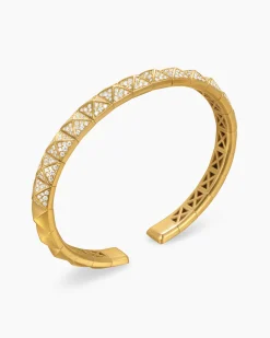 Pyramid Bangle Bracelet 18K Yellow Gold with Diamonds, 6.5mm