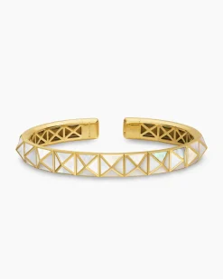 Pyramid Cuff Bracelet 18K Yellow Gold with Mother of Pearl, 8mm