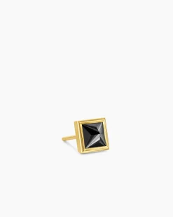 Pyramid Stud Earring 18K Yellow Gold with Black Diamond, 6.6mm