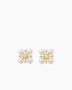 Renaissance® Pearl Stud Earrings 18K Yellow Gold with Pearls and Diamonds, 16.5mm