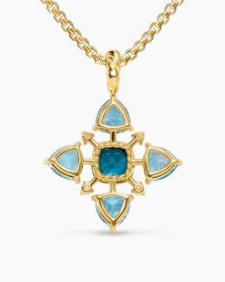 Renaissance® Quad Pendant 18K Yellow Gold with Blue Topaz, Hampton Blue Topaz and Diamonds, 36mm