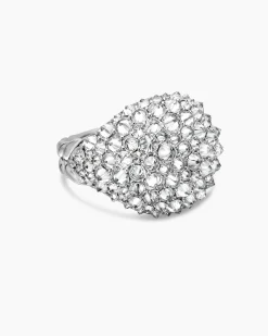 Reverse Set Pavé Signet Ring 18K White Gold with Diamonds, 17.5mm