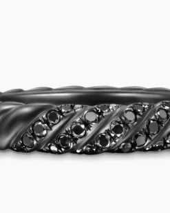 Sculpted Cable Band Ring Black Titanium with Black Diamonds, 4.6mm