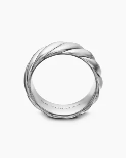 Sculpted Cable Band Ring 18K White Gold, 9mm
