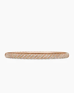Sculpted Cable Bangle Bracelet 18K Rose Gold with Diamonds, 4.6mm