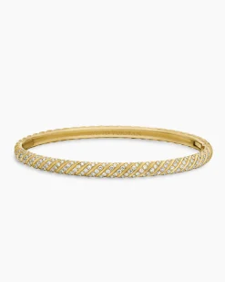Sculpted Cable Bangle Bracelet 18K Yellow Gold with Diamonds, 4.6mm