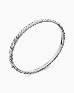 Sculpted Cable Bangle Bracelet 18K White Gold, 4.6mm
