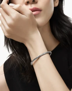 Sculpted Cable Bangle Bracelet 18K White Gold, 4.6mm
