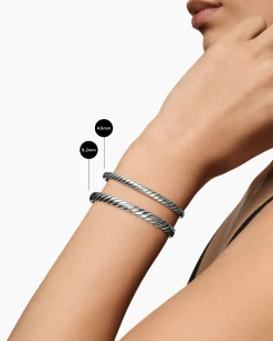 Sculpted Cable Bangle Bracelet 18K White Gold, 6.2mm