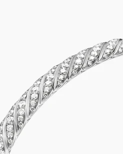 Sculpted Cable Bangle Bracelet 18K White Gold with Diamonds, 4.6mm