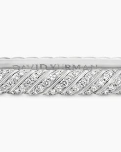 Sculpted Cable Bangle Bracelet 18K White Gold with Diamonds, 4.6mm