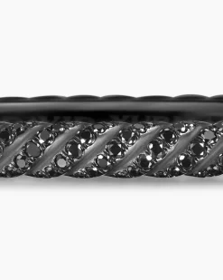 Sculpted Cable Bangle Bracelet Black Titanium with Black Diamonds, 4.6mm