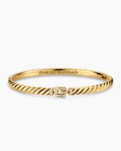 Sculpted Cable Buckle Bracelet 18K Yellow Gold with Diamonds, 4.6mm