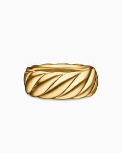 Sculpted Cable Contour Band Ring 18K Yellow Gold, 9mm