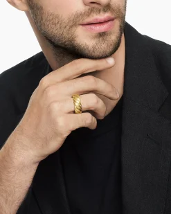 Sculpted Cable Contour Band Ring 18K Yellow Gold, 9mm