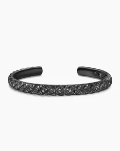 Sculpted Cable Cuff Bracelet Black Titanium with Black Diamonds, 7mm