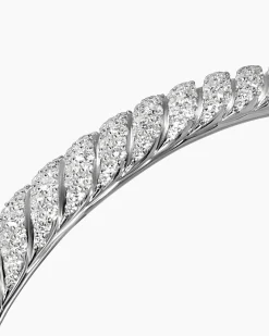 Sculpted Cable Cuff Bracelet 18K White Gold with Diamonds, 7mm