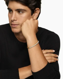 Sculpted Cable Cuff Bracelet 18K Yellow Gold with Diamonds, 5.5mm