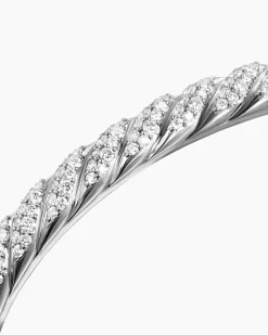 Sculpted Cable Cuff Bracelet 18K White Gold with Diamonds, 5.5mm
