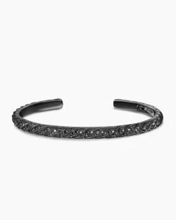 Sculpted Cable Cuff Bracelet Black Titanium with Black Diamonds, 5.5mm