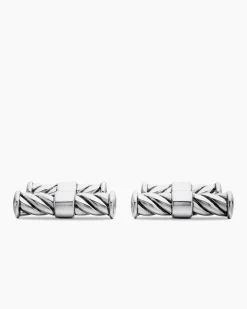 Sculpted Cable Elongated Cufflinks Sterling Silver, 22mm