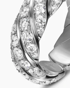 Sculpted Cable Flex Band Ring 18K White Gold with Diamonds, 7.5mm