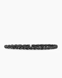 Sculpted Cable Flex Bracelet 18K White Gold with Black Rhodium and Black Diamonds, 3.5mm