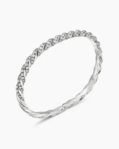 Sculpted Cable Flex Bracelet 18K White Gold with Diamonds, 5mm