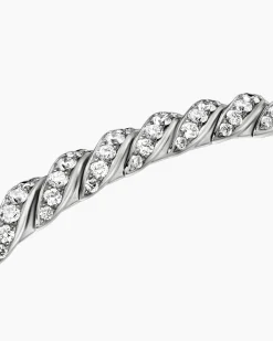Sculpted Cable Flex Bracelet 18K White Gold with Diamonds, 5mm