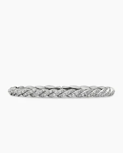 Sculpted Cable Flex Bracelet 18K White Gold with Diamonds, 5mm