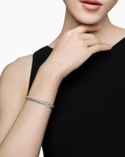 Sculpted Cable Flex Bracelet 18K White Gold with Diamonds, 7.8mm