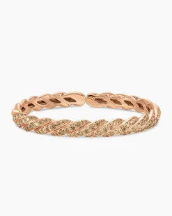 Sculpted Cable Flex Bracelet 18K Rose Gold with Cognac Diamonds, 7.8mm