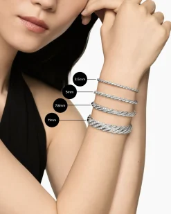 Sculpted Cable Flex Bracelet 18K White Gold with Black Rhodium and Black Diamonds, 7.8mm