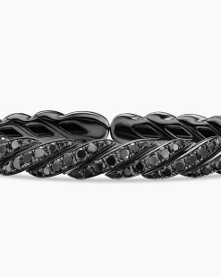 Sculpted Cable Flex Bracelet 18K White Gold with Black Rhodium and Black Diamonds, 7.8mm