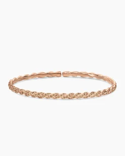 Sculpted Cable Flex Bracelet 18K Rose Gold with Cognac Diamonds, 3.5mm