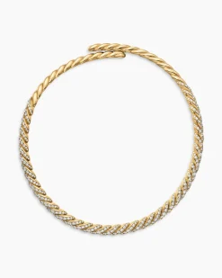 Sculpted Cable Flex Necklace 18K Yellow Gold with Diamonds, 7.5mm
