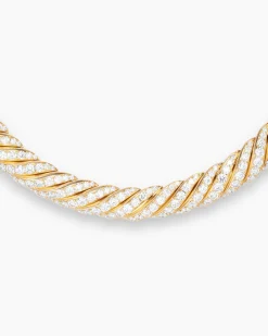 Sculpted Cable Flex Necklace 18K Yellow Gold with Diamonds, 11mm