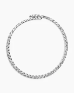 Sculpted Cable Flex Necklace 18K White Gold with Diamonds, 7.5mm