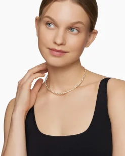 Sculpted Cable Flex Necklace 18K Yellow Gold with Diamonds, 3.7mm