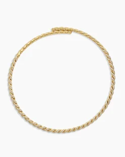 Sculpted Cable Flex Necklace 18K Yellow Gold with Diamonds, 5mm