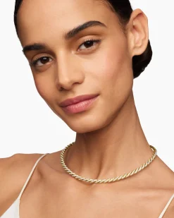 Sculpted Cable Flex Necklace 18K Yellow Gold with Diamonds, 5mm