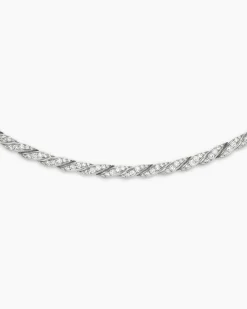 Sculpted Cable Flex Necklace 18K White Gold with Diamonds, 3.7mm