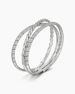 Sculpted Cable Flex Three Row Bracelet 18K White Gold with Diamonds, 21mm