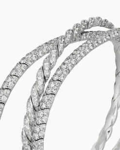 Sculpted Cable Flex Three Row Bracelet 18K White Gold with Diamonds, 21mm