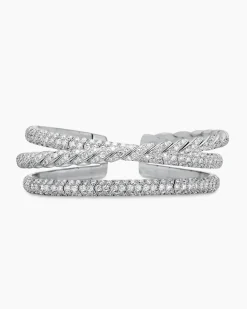Sculpted Cable Flex Three Row Bracelet 18K White Gold with Diamonds, 18.5mm