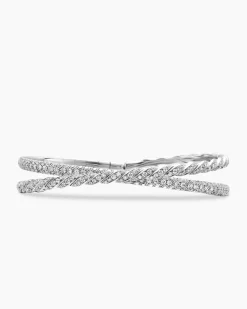 Sculpted Cable Flex Two Row Bracelet 18K White Gold with Diamonds, 16mm