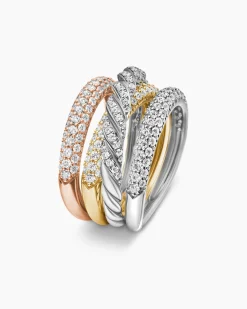 Sculpted Cable Four Row Ring 18K Gold with Diamonds, 15mm