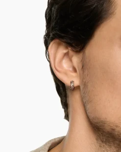 Sculpted Cable Hoop Earring 18K Rose Gold with Cognac Diamonds, 12.8mm
